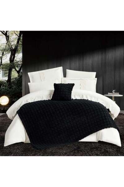 Alhabib bedding مفرش فرنزي شتوي فرو ناعم مزدوج أبيض مع بطانية أسود عدد القطع 8