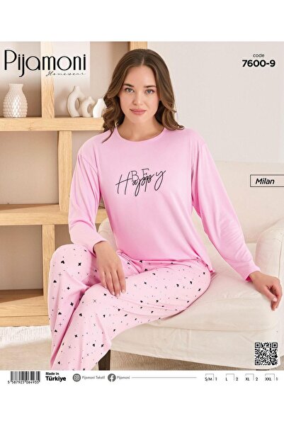 Pijamoni Kadın Milan Kumaş Uzun Kollu Bisiklet Yaka Pijama Takımı