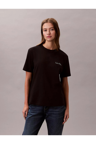 Calvin Klein Women's Regular Fit Round Neck 100% Cotton Short Sleeve Black T-...