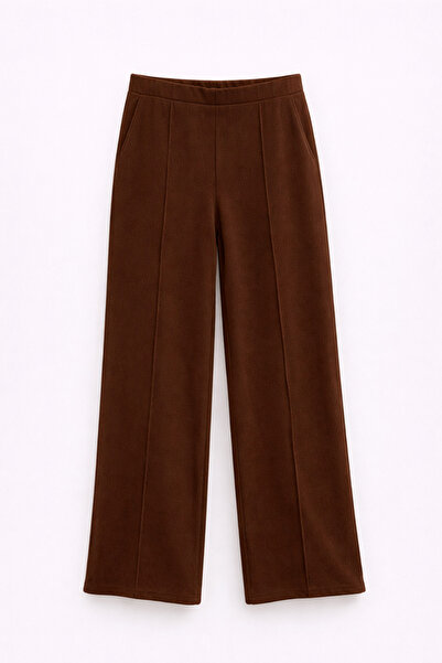 Mixray 4760 Women's Wide Leg Draped Elastic Waist Thessaloniki Pants Brown
