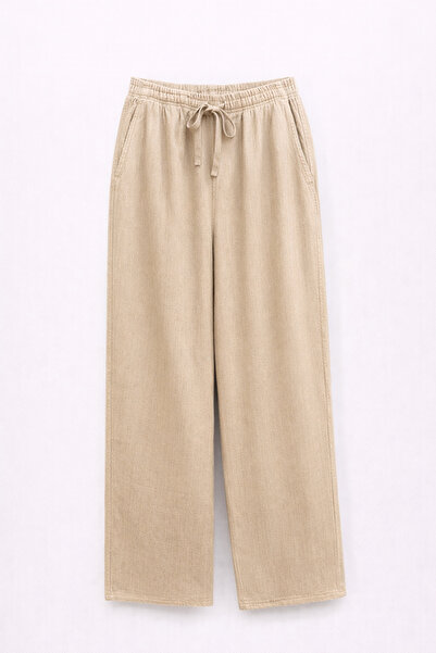 Mixray 4778 Women's Wide Leg Palazzo Flowy Gabardine Trousers Antique Mink