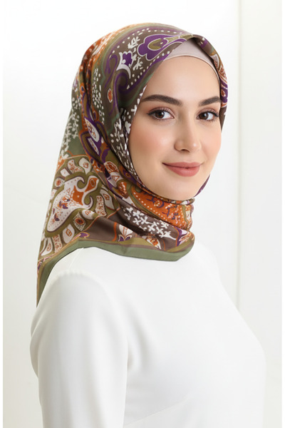 sefamerve Karaca Patterned Kupra Scarf 81090-02 Khaki Green