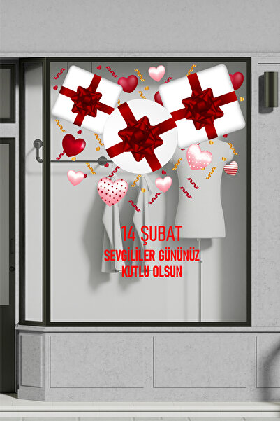 SDİGİTAL 14 Şubat Sevgililer Günü Cam Sticker Seti | Hediye Kutulu Vitrin/Mağ...