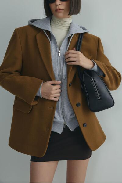 Suud Collection Milk Coffee 100% Wool Blazer Jacket