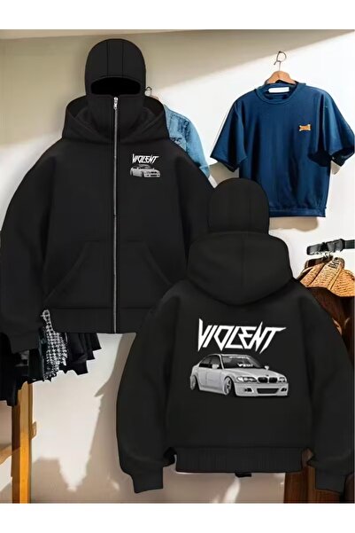 LAND MODA Kar Maskeli Ninja Unisex Sweatshirt Hırka 2iplik kalın polar