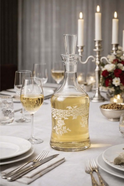 Jenisa 1300 ml El Yapımı Şeffaf Cam Karaf – Florale Model Su Meşrubat ve Kokt...