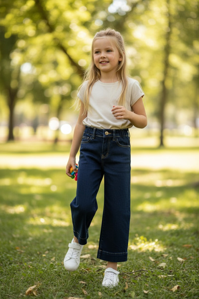 ASL GOLF CLUB Girl's Stretch Fabric Blue Mid Rise Metallic Cuffed Baggy Jean ...