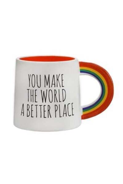 BAMI NETWORK Cana Ceramica Alba Portocalie Maner Rainbow "YOU MAKE THE WORLD ...