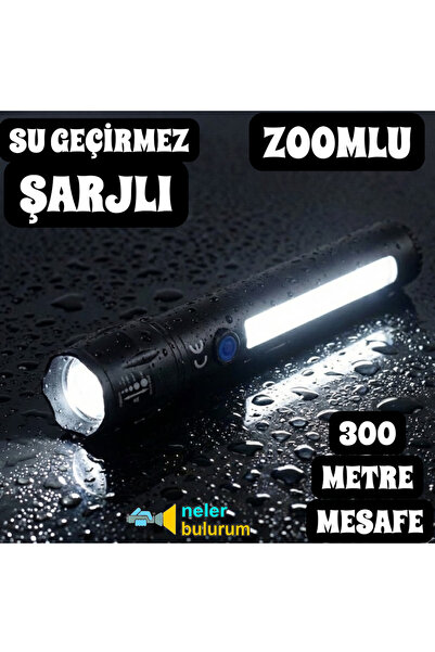 nelerbulurum Şarjlı Su geçirmez Zoomlu 300 Metre Menzilli Cob Led El Feneri