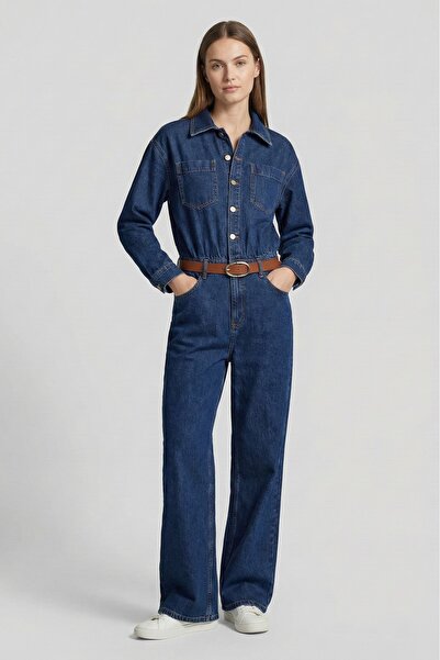 WAS Drawstring Waist Denim Jumpsuit