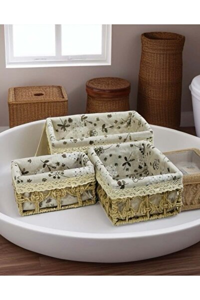 alas ev tekstil Woven Storage Basket Set with Easy-Clean Fabric - 3 Pieces in...