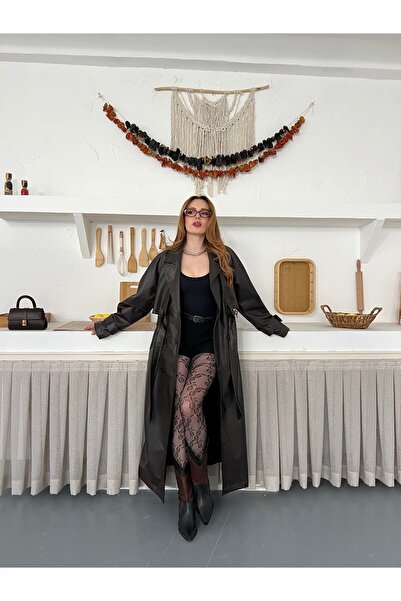 Joi Women's Black Belted Leather Long Trench Coat |   Stylish & Modern Mlb0845