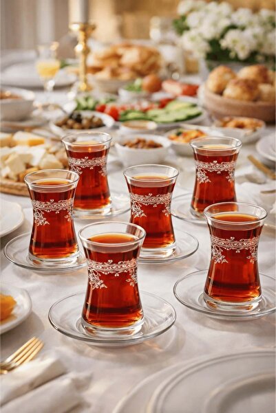 Jenisa Florale Model Patterned Transparent Glass Tea Set – 12 Piece Tea Set