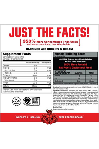 MuscleMeds Carnivor Beef Protein Isolate Powder, Cookies & Cream, 56 Servings, 1820 Gram, 4 Pound