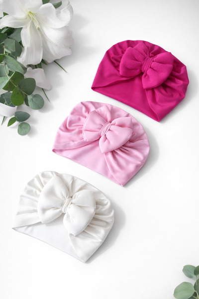 moukou 3-Piece Bow-Knot Combed Cotton Baby Girl Bonnet Set
