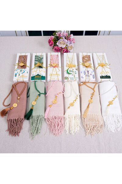 Happy times favors İsme Özel Paşmina Şal Tespih Hediye Seti, Bayram Ramazan H...