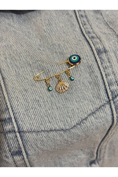 BIJUTERI Nazar Boncuklu Figür Detaylı Yaka İğnesi / Broş