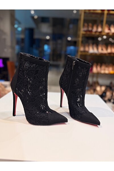 New Stiletto Store Siyah dantel bot 12 cm topuk