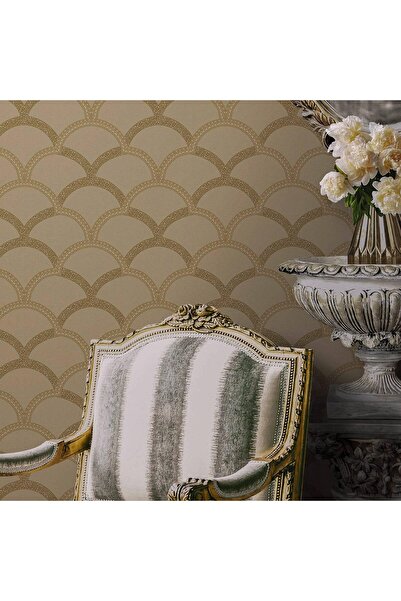 ashomedesign.ro Tapet Vinil Superlavabil 3D, Model Ornament, Bej-Auriu, UV, I...