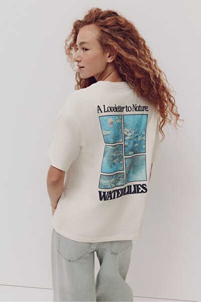 H&M Baskı Motifli Oversize Tişört