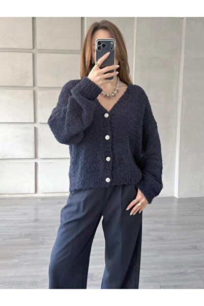 Coral Stoned Buttoned Glitter Cardigan 3186 Navy Blue