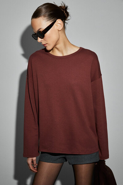 GRIMELANGE Neat women's organic cotton crew neck Oversized fit long sleeve br...