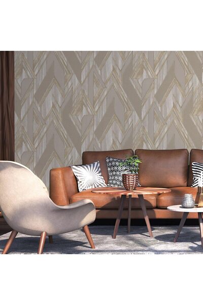 Adawall Super Washable Vinyl Wallpaper, Geometric Pattern, Gray-beige, UV, , ...