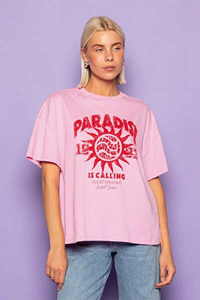 The Champ Clothing Women's Oversized T-Shirt Paradise Calling Printed Pink – ...