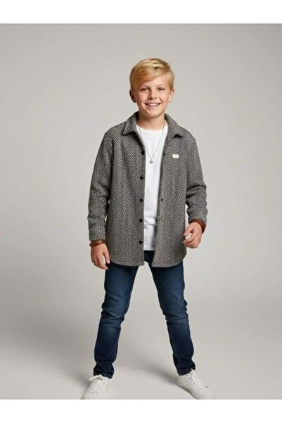 Zekids Boy's Patterned Ruched Detail Transitional Jacket