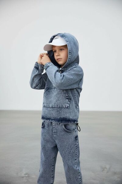 RONYPONY Boy's Hooded Denim Top and Bottom Set |   Relaxed Fit Casual Combina...