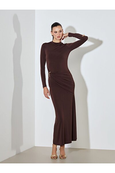 LC Waikiki Stand Collar Shirred Dress