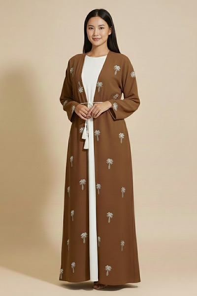 Muchmy 2 Pieces Palm Pattern Embroidery Women's Abaya With Inner Set Arabic M...