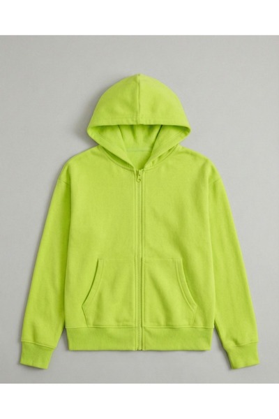 Kyex Cardigan unisex pentru copii, verde fosfor, cu fermoar cu glugă Swea tri...