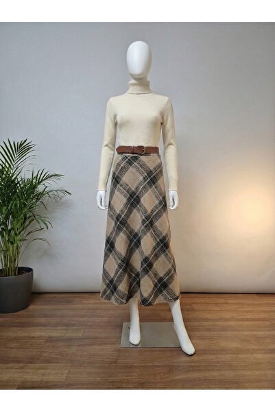 Beril Kara Butik Taş Rengi Kaşe Etek