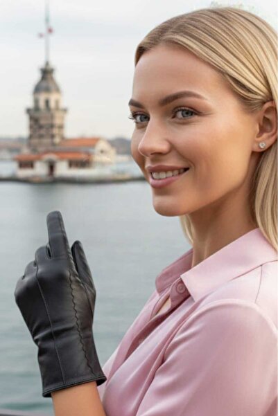 Trenderrs Дамски ръкавици от веганска кожа с премиум зиг-заг шев