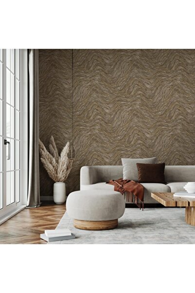 ashomedesign.ro Super Washable Vinyl Wallpaper, Marble Pattern, Brown with Go...