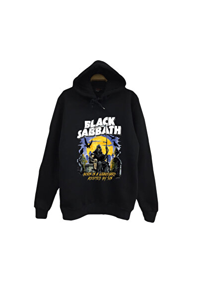 fame-stoned Black Sabbath Printed Unisex 100% Cotton Hooded Black Sweatshirt
