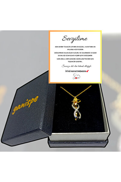 ganispe "Sevgiliye''Sonsuzluk Sarılan Kolye Anlamlı Notlu ve Diamond Kutu