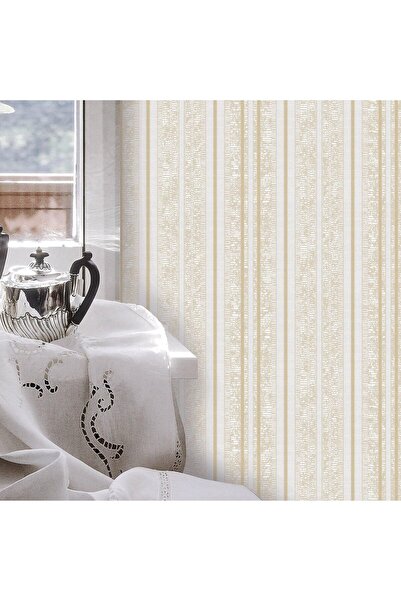 Adawall Super Washable Vinyl Wallpaper, Stripes Pattern, Cream-Gold, UV, Fire...