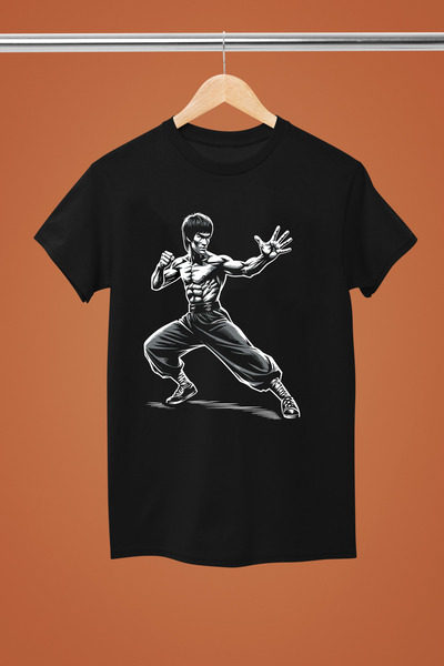 MAGORS bumbac 100% LU MÂNĂRĂ SCURTĂ IMPRIMATĂ BRUCE LEE, FORMĂ REGULARĂ tricou
