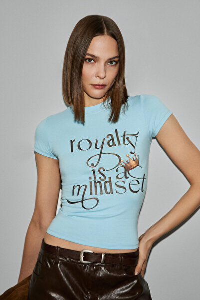 GRIMELANGE Lumivya Women's Organic Cotton Crew Neck Short Sleeve Printed Slim...