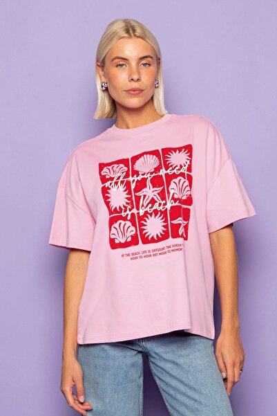 The Champ Clothing Women's Oversized T-Shirt All You Need Is Beach Printed Pi...