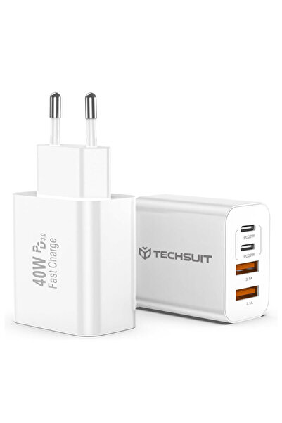 Techsuit Type-C, USB Charger, 40W PowerXQuad CH4, White