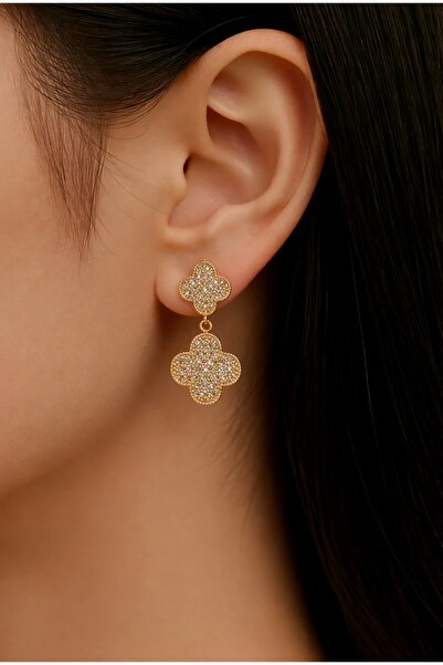 Vamos Jewelry Çelik Kararmaz Zirkon Taş Clef Küpe