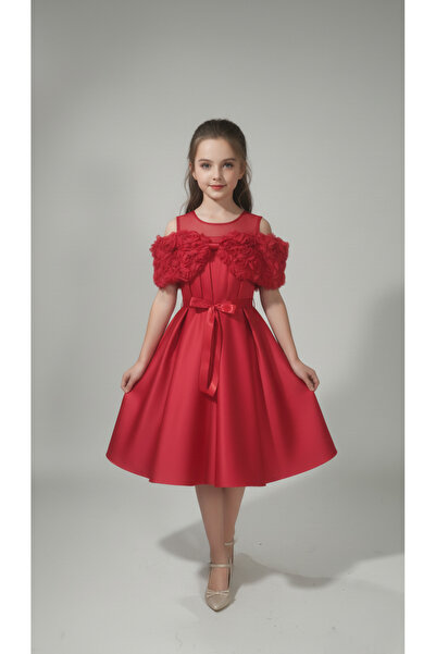 melek golden Girl's Floral Detailed Evening Dress – Stylish Design for Specia...