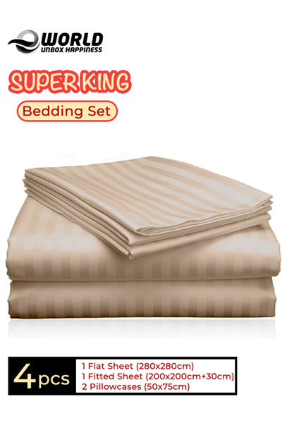 Eworld 4-Piece Luxury Super King Olive Green Striped Bedding Set