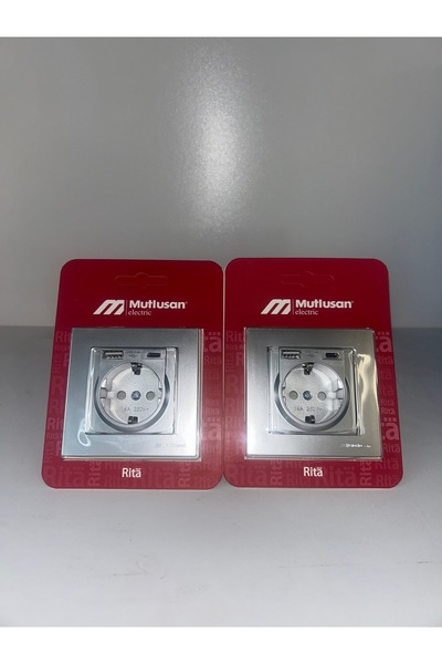 Mutlusan Usb+Type-c’li Topraklı Priz İnox (2 adet)