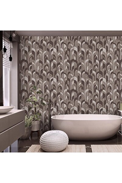 Adawall Super Washable Vinyl Wallpaper, Abstract Pattern, Dark Brown, UV, , F...