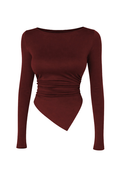 Edela Women's Trend Asymmetrical Burgundy Blouse