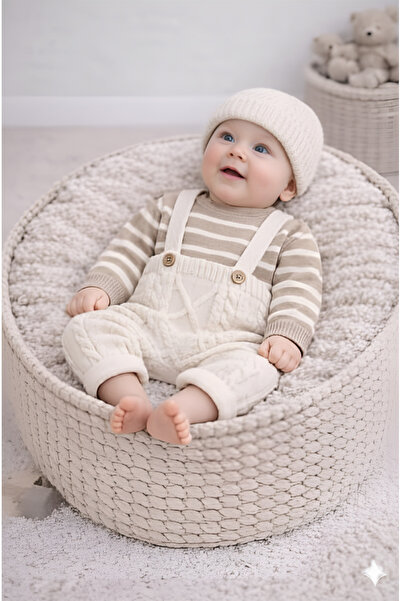 Mihrumay Bebek ve Çocuk Triko Kazak Bere Salopet 3'lü Takım